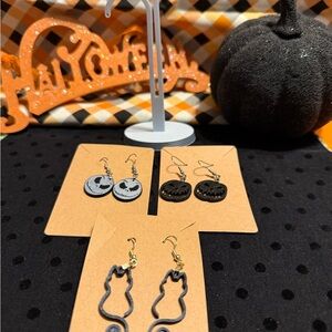 Halloween Themed Black and Silver Earrings Set